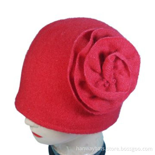 Women's Knitted Hat with Flower Trim, Fashionable and Soft Hand Feeling for Winter, Azo-free